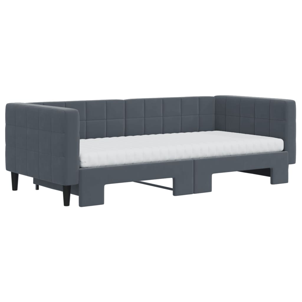 Slaapbank Onderschuifbed Matrassen 90X190Cm Fluweel 90 x 190 cm Donkergrijs