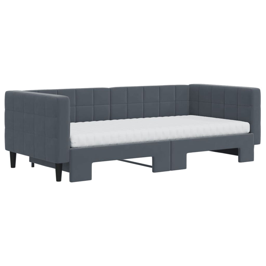 Slaapbank Onderschuifbed Matrassen 90X190Cm Fluweel 90 x 190 cm Donkergrijs