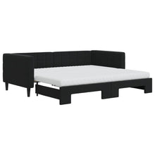 Slaapbank Onderschuifbed En Matrassen Fluweel 90 x 190 cm Zwart met onderschuifbed en matras