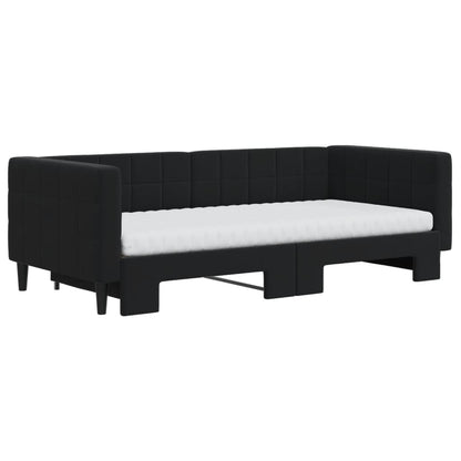 Slaapbank Onderschuifbed En Matrassen Fluweel 90 x 190 cm Zwart met onderschuifbed en matras