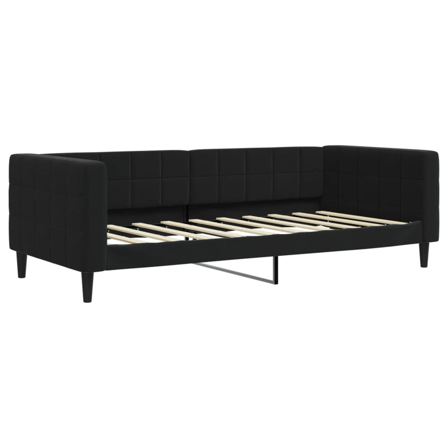 Slaapbank Onderschuifbed En Matrassen Fluweel 90 x 190 cm Zwart met onderschuifbed en matras