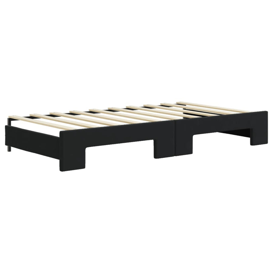 Slaapbank Onderschuifbed En Matrassen Fluweel 90 x 190 cm Zwart met onderschuifbed en matras