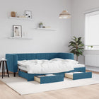 Slaapbank S Fluweel 80 x 200 cm Blauw met onderschuifbed en lade