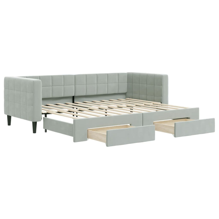 Slaapbank Onderschuifbed En Lades Fluweel 80 x 200 cm Lichtgrijs met onderschuifbed en lade