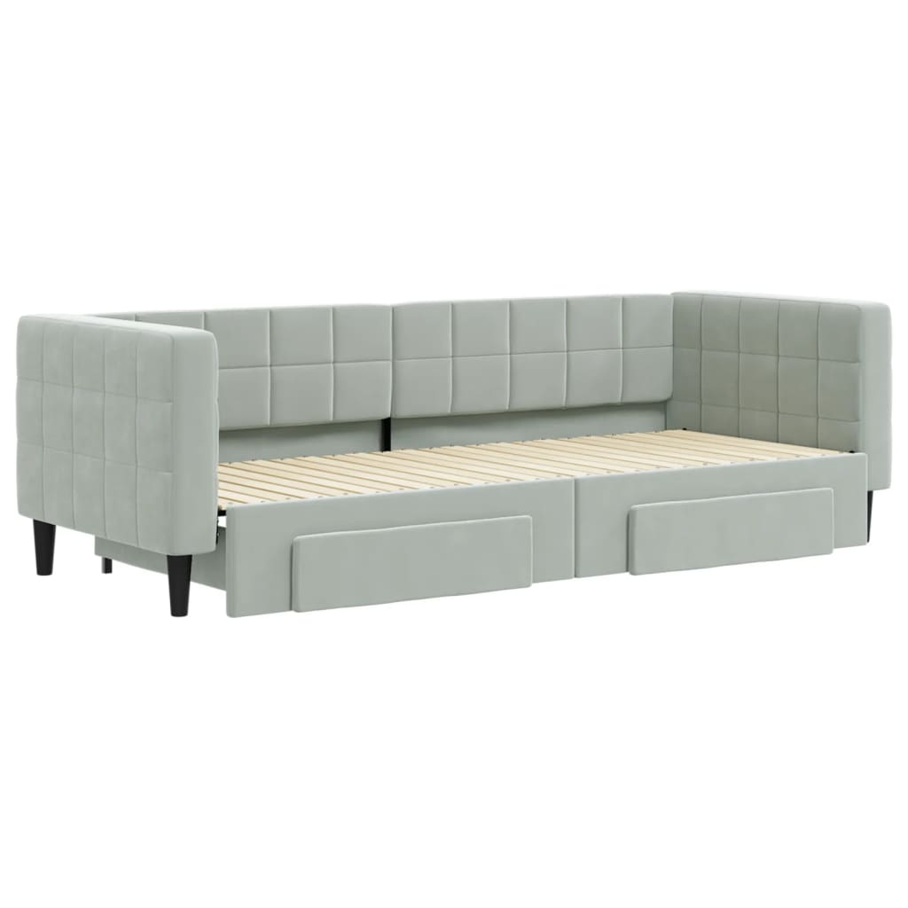 Slaapbank Onderschuifbed En Lades Fluweel 80 x 200 cm Lichtgrijs met onderschuifbed en lade