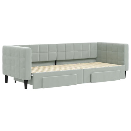 Slaapbank Onderschuifbed En Lades Fluweel 80 x 200 cm Lichtgrijs met onderschuifbed en lade