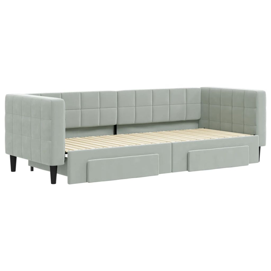 Slaapbank Onderschuifbed En Lades Fluweel 80 x 200 cm Lichtgrijs met onderschuifbed en lade