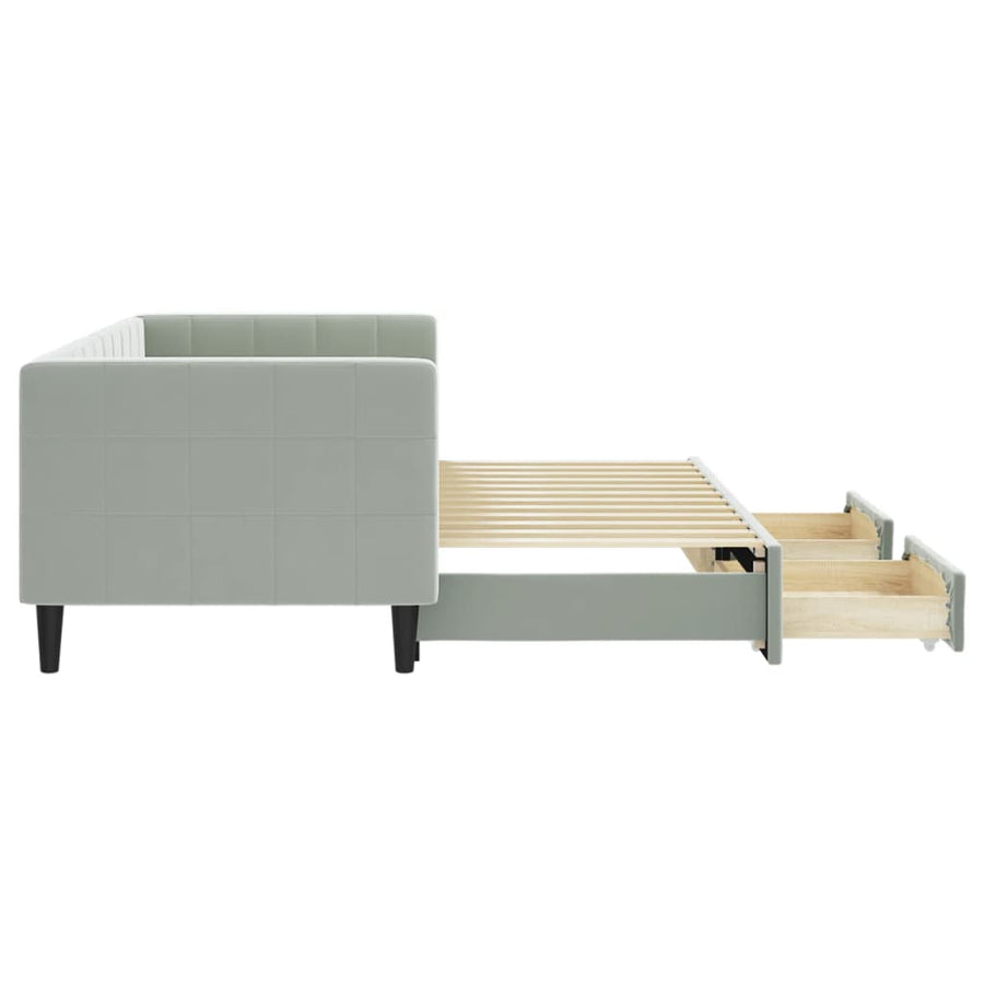 Slaapbank Onderschuifbed En Lades Fluweel 80 x 200 cm Lichtgrijs met onderschuifbed en lade