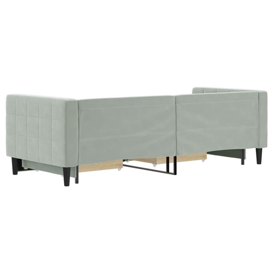 Slaapbank Onderschuifbed En Lades Fluweel 80 x 200 cm Lichtgrijs met onderschuifbed en lade
