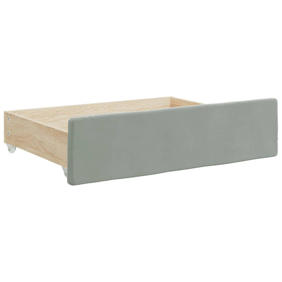 Slaapbank Onderschuifbed En Lades Fluweel 80 x 200 cm Lichtgrijs met onderschuifbed en lade