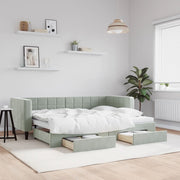Slaapbank onderschuifbed lades 80x200 cm fluweel lichtgrijs