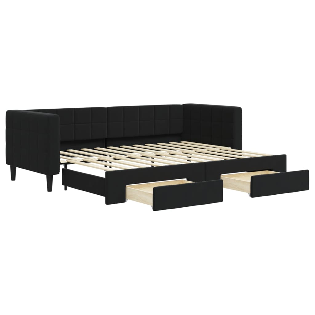 Slaapbank S Fluweel 80 x 200 cm Zwart met onderschuifbed en lade