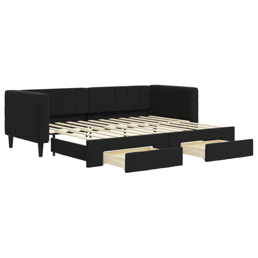 Slaapbank S Fluweel 80 x 200 cm Zwart met onderschuifbed en lade