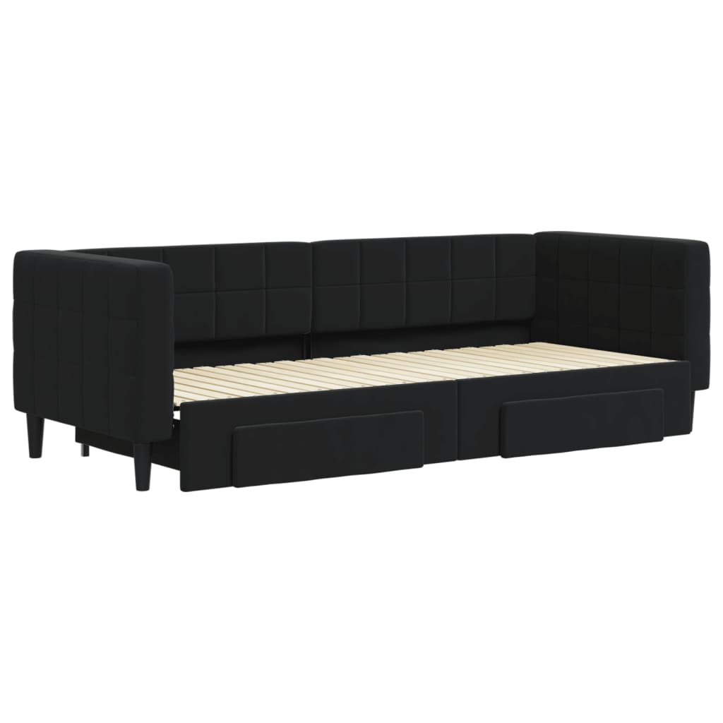 Slaapbank S Fluweel 80 x 200 cm Zwart met onderschuifbed en lade
