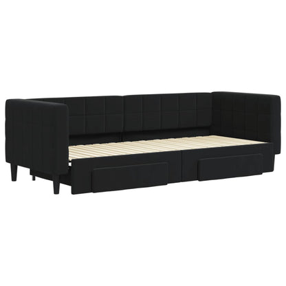 Slaapbank S Fluweel 80 x 200 cm Zwart met onderschuifbed en lade