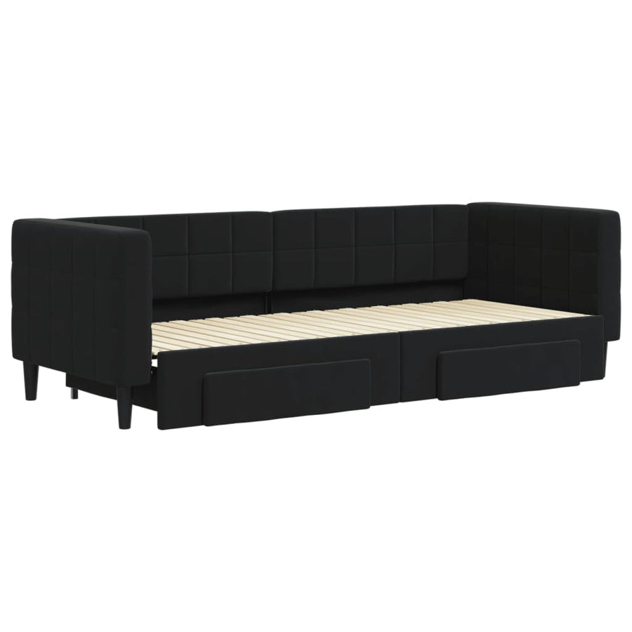 Slaapbank S Fluweel 80 x 200 cm Zwart met onderschuifbed en lade