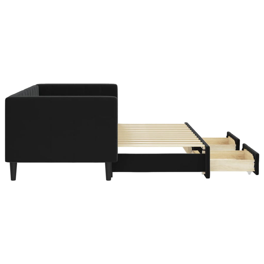 Slaapbank S Fluweel 80 x 200 cm Zwart met onderschuifbed en lade
