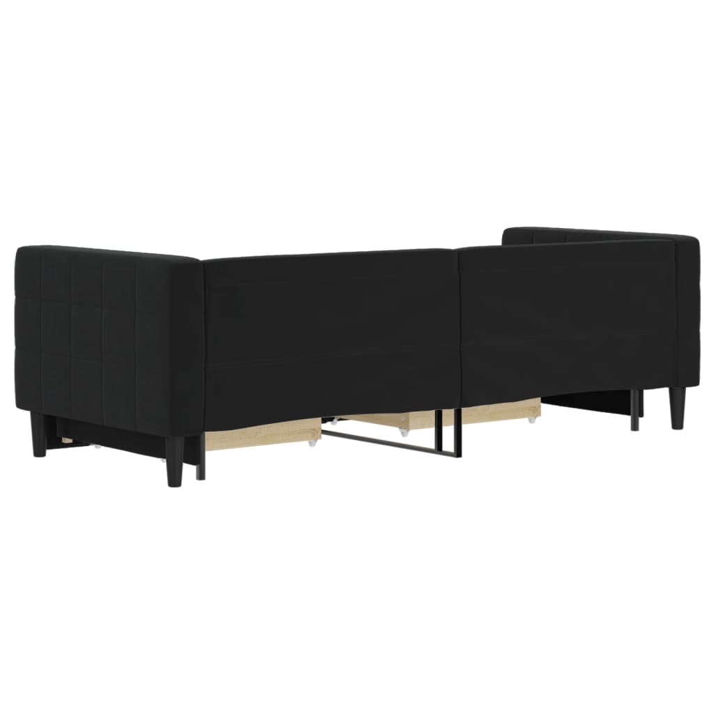 Slaapbank S Fluweel 80 x 200 cm Zwart met onderschuifbed en lade