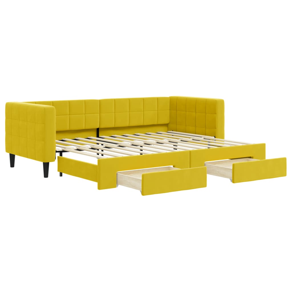 Slaapbank S Fluweel 80 x 200 cm Geel met onderschuifbed en lade