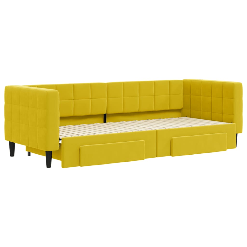 Slaapbank S Fluweel 80 x 200 cm Geel met onderschuifbed en lade