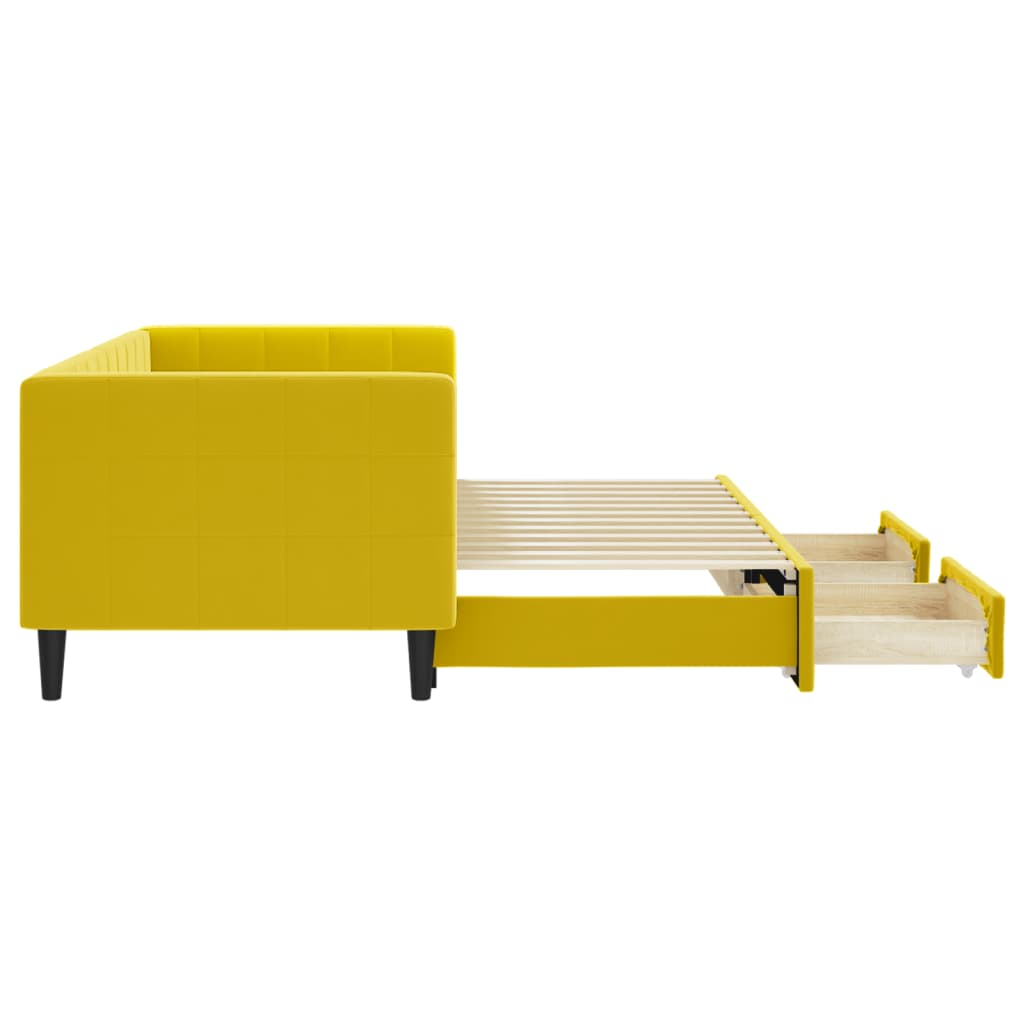 Slaapbank S Fluweel 80 x 200 cm Geel met onderschuifbed en lade