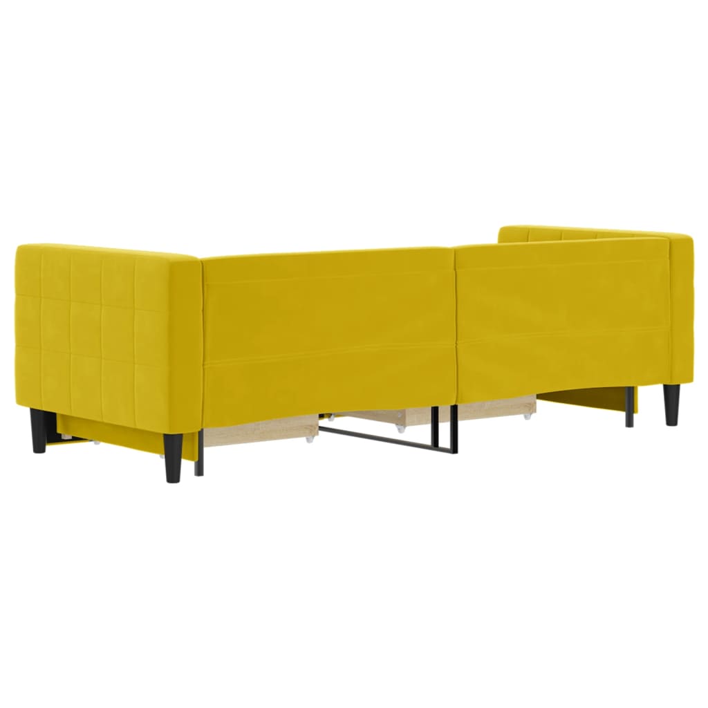 Slaapbank S Fluweel 80 x 200 cm Geel met onderschuifbed en lade
