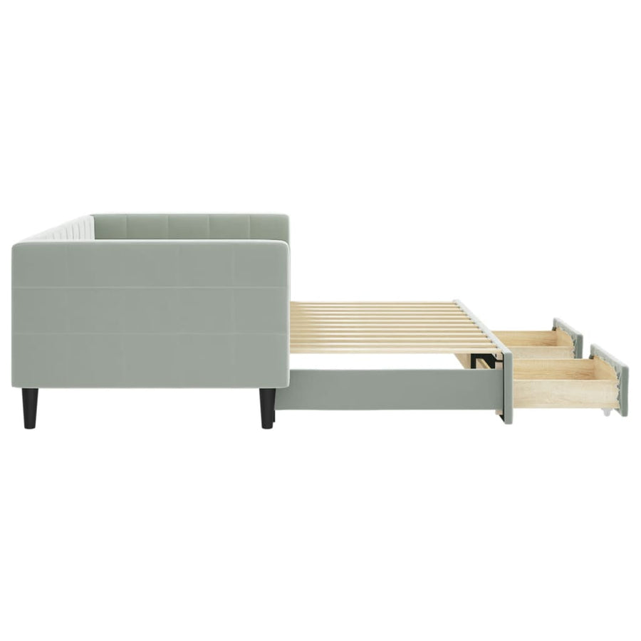 Slaapbank Onderschuifbed En Lades Fluweel 90 x 200 cm Lichtgrijs met onderschuifbed en lade