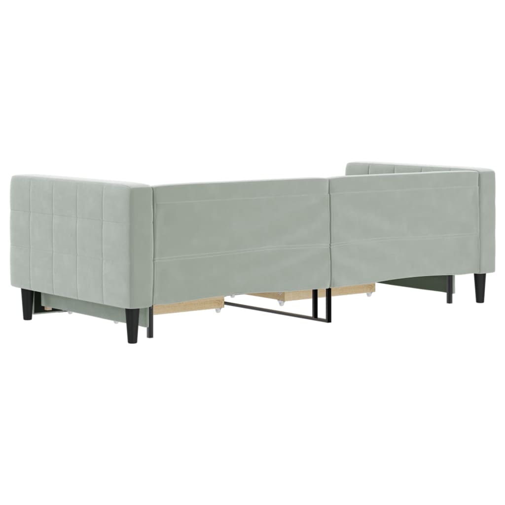 Slaapbank Onderschuifbed En Lades Fluweel 90 x 200 cm Lichtgrijs met onderschuifbed en lade