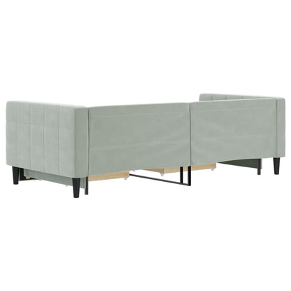 Slaapbank Onderschuifbed En Lades Fluweel 90 x 200 cm Lichtgrijs met onderschuifbed en lade