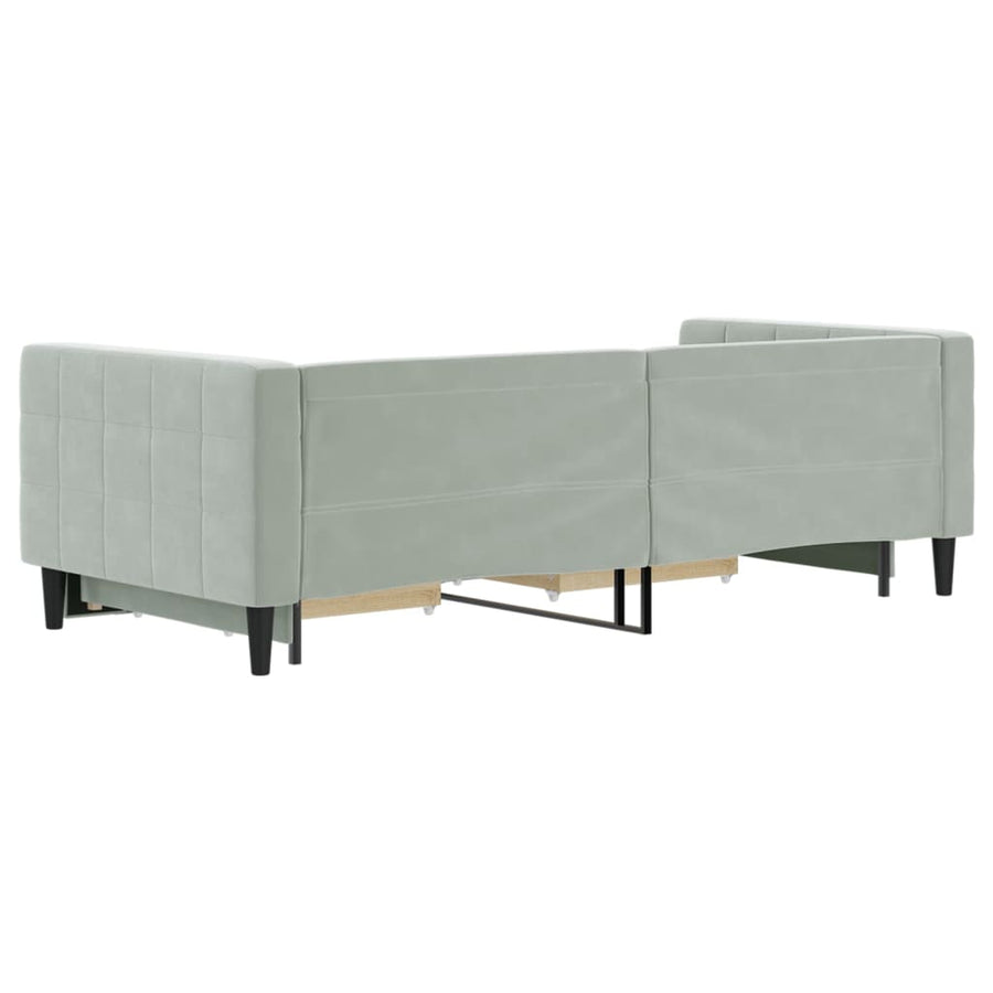 Slaapbank Onderschuifbed En Lades Fluweel 90 x 200 cm Lichtgrijs met onderschuifbed en lade