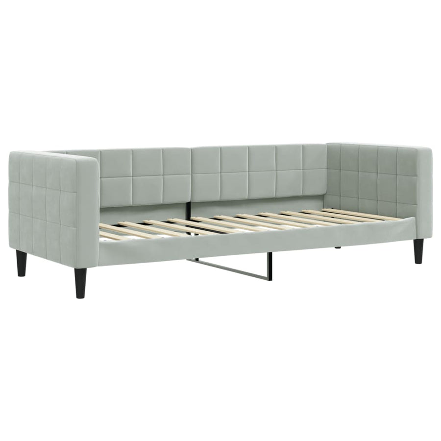 Slaapbank Onderschuifbed En Lades Fluweel 90 x 200 cm Lichtgrijs met onderschuifbed en lade