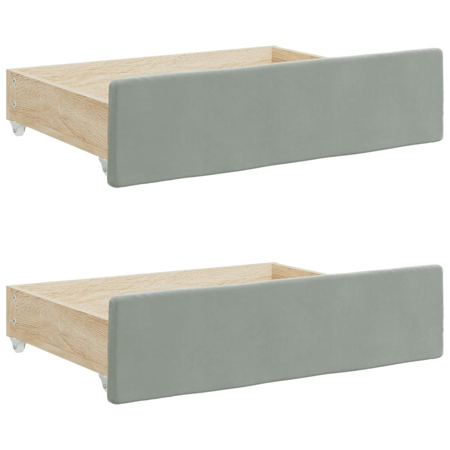 Slaapbank Onderschuifbed En Lades Fluweel 90 x 200 cm Lichtgrijs met onderschuifbed en lade