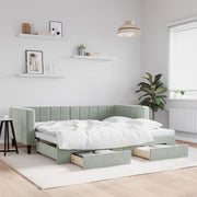 Slaapbank onderschuifbed 90x200 cm fluweel lichtgrijs