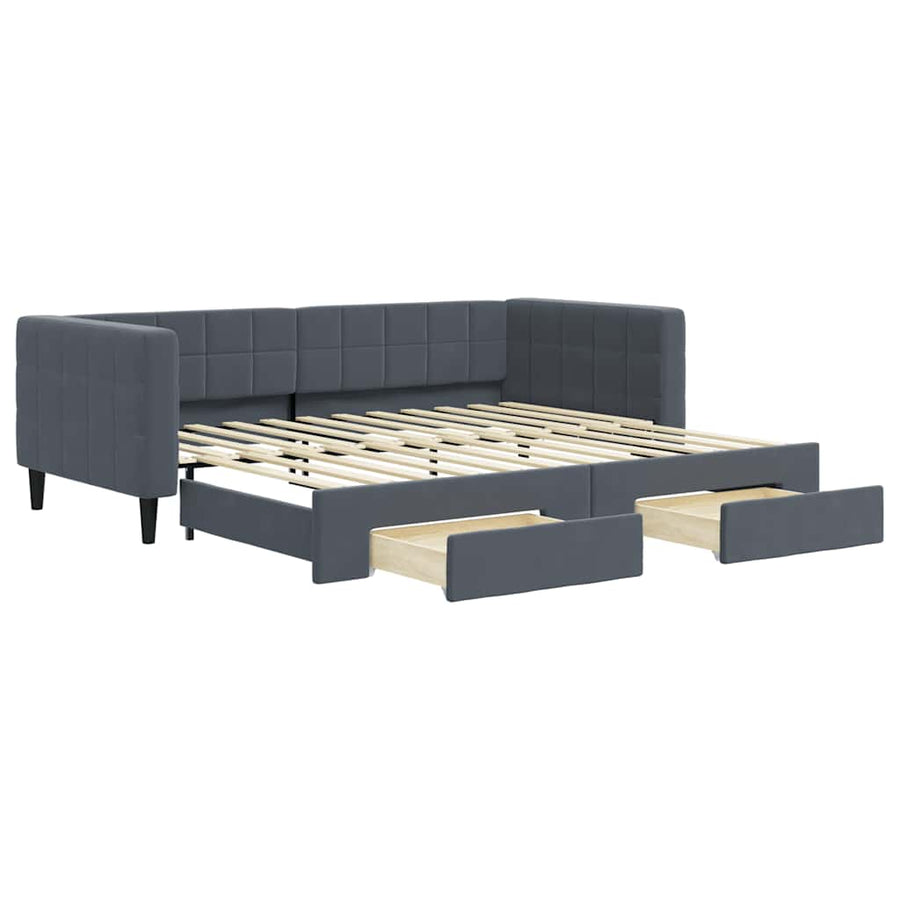 Slaapbank onderschuifbed en lades 90x200 cm fluweel donkergrijs