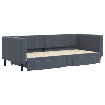 Slaapbank onderschuifbed en lades 90x200 cm fluweel donkergrijs