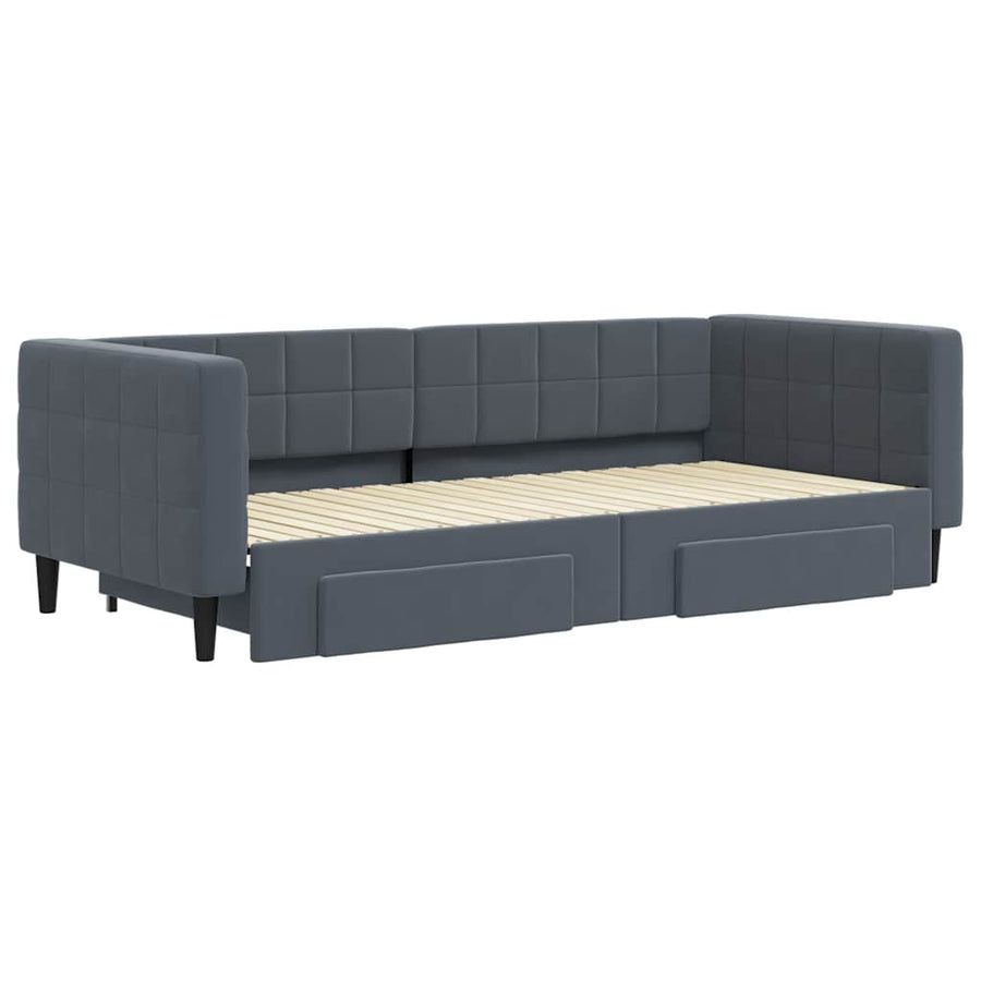 Slaapbank onderschuifbed en lades 90x200 cm fluweel donkergrijs