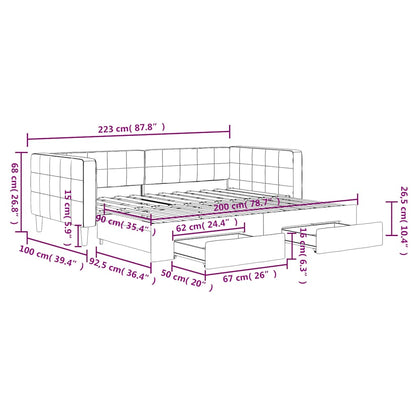 Slaapbank onderschuifbed en lades 90x200 cm fluweel donkergrijs