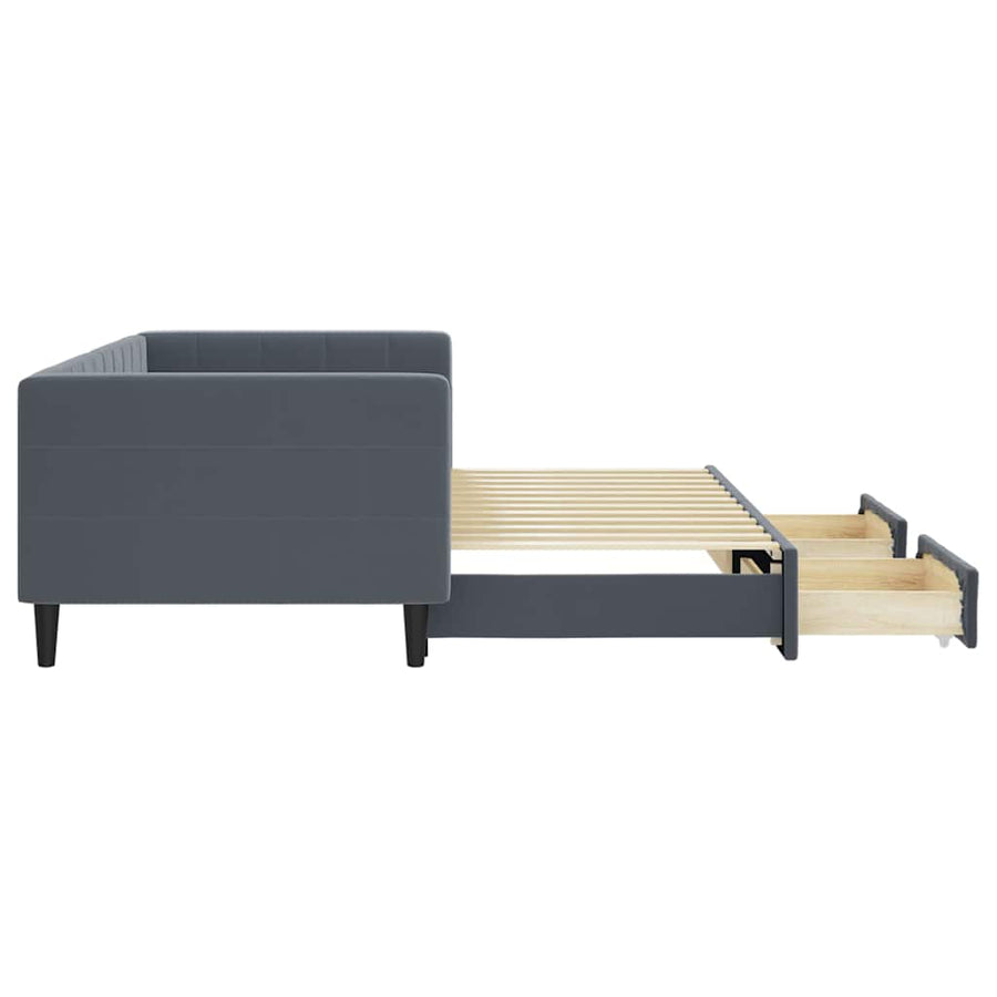 Slaapbank onderschuifbed en lades 90x200 cm fluweel donkergrijs