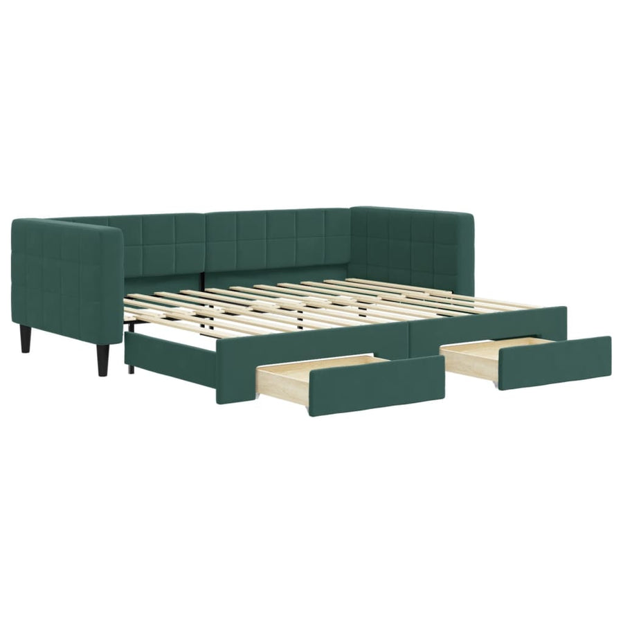 Slaapbank onderschuifbed en lades 90x200 cm fluweel donkergroen