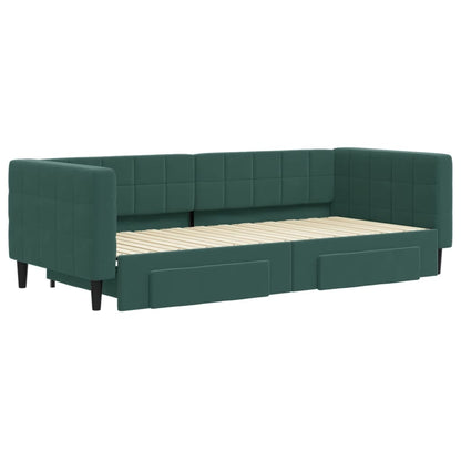 Slaapbank onderschuifbed en lades 90x200 cm fluweel donkergroen
