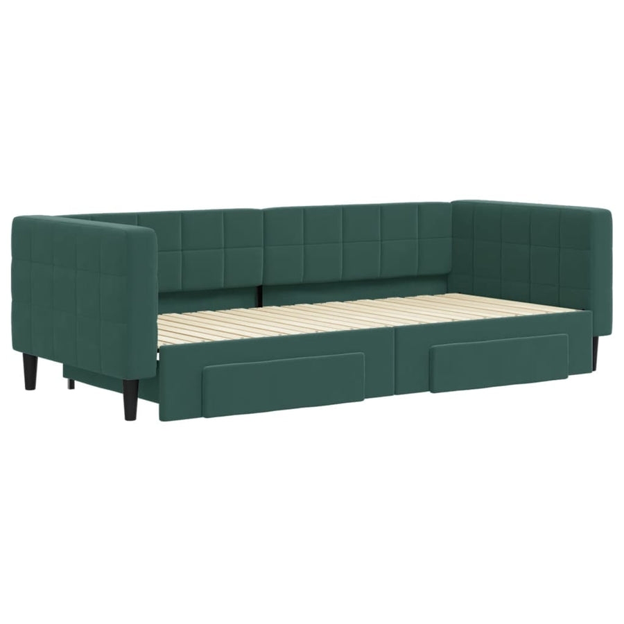 Slaapbank onderschuifbed en lades 90x200 cm fluweel donkergroen