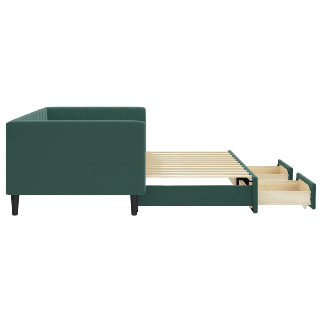 Slaapbank onderschuifbed en lades 90x200 cm fluweel donkergroen