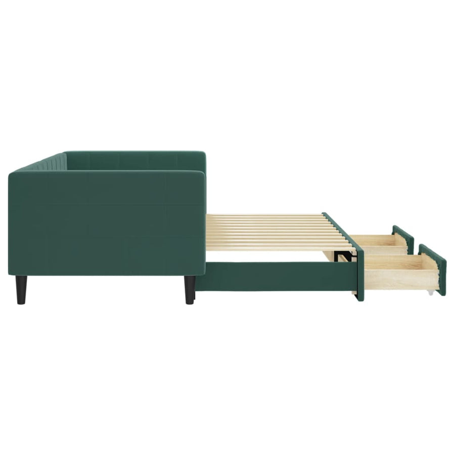 Slaapbank onderschuifbed en lades 90x200 cm fluweel donkergroen