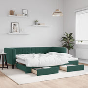 Slaapbank onderschuifbed lades 90x200 cm fluweel donkergroen