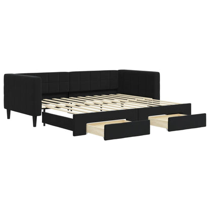 Slaapbank S Fluweel 90 x 200 cm Zwart met onderschuifbed en lade