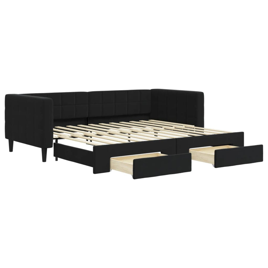 Slaapbank S Fluweel 90 x 200 cm Zwart met onderschuifbed en lade