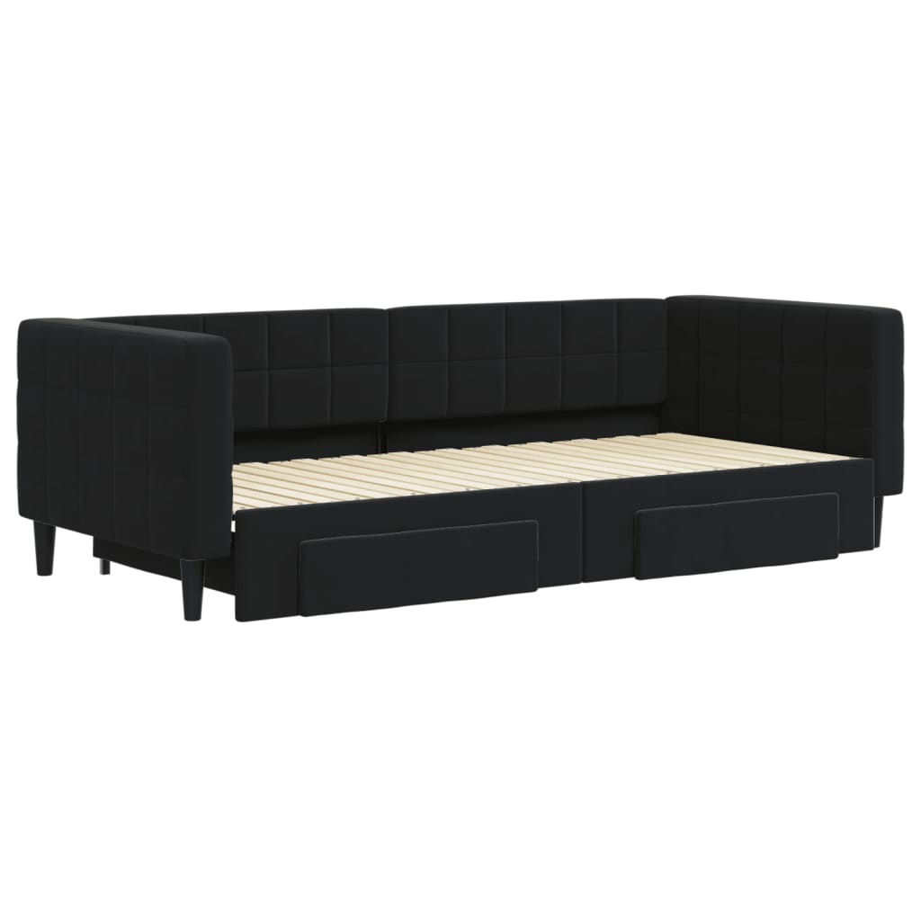 Slaapbank S Fluweel 90 x 200 cm Zwart met onderschuifbed en lade