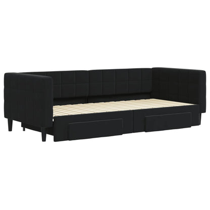 Slaapbank S Fluweel 90 x 200 cm Zwart met onderschuifbed en lade