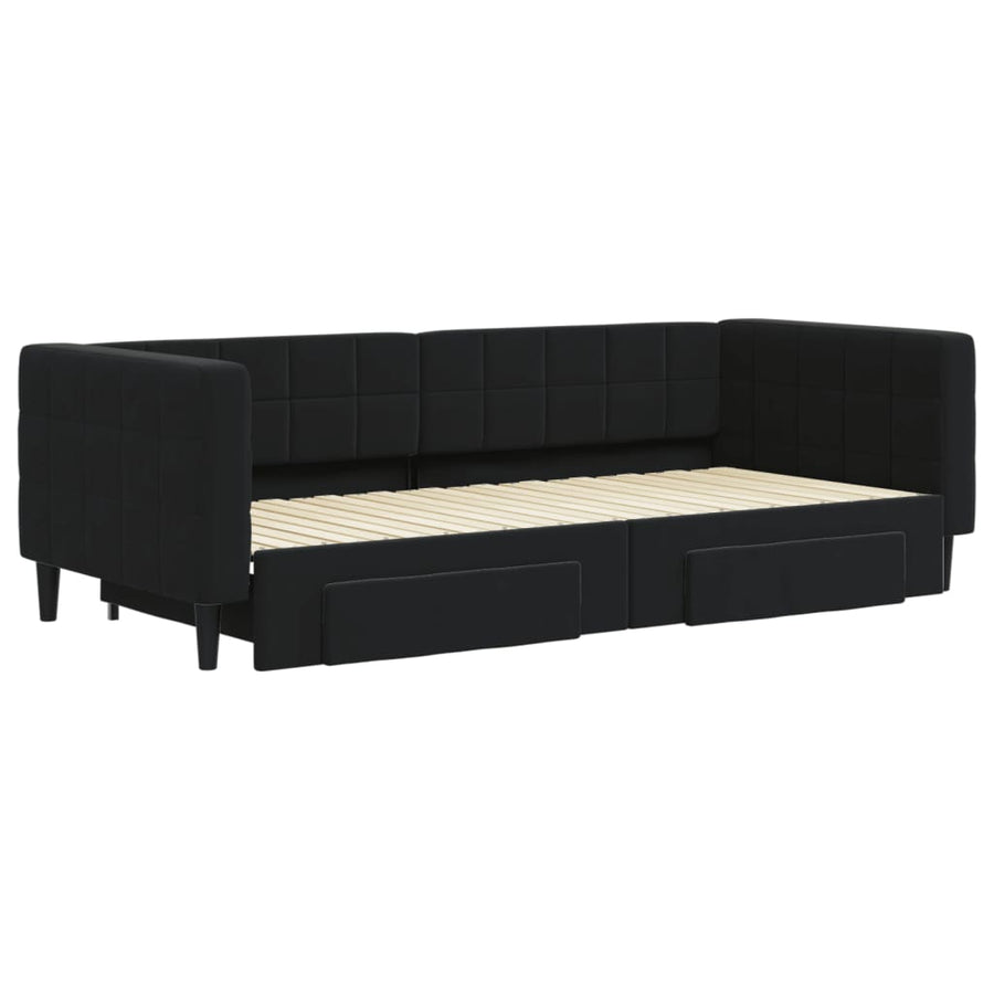 Slaapbank S Fluweel 90 x 200 cm Zwart met onderschuifbed en lade