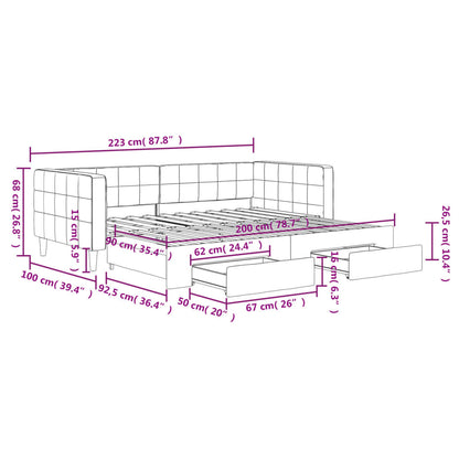 Slaapbank S Fluweel 90 x 200 cm Zwart met onderschuifbed en lade
